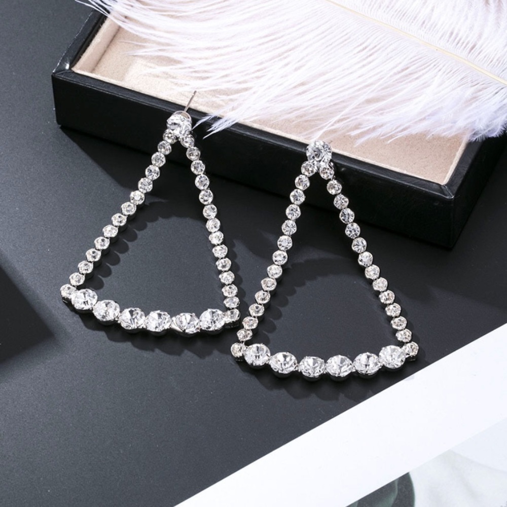 Triangle Rhinestone Piercing Earrings - Picture 2 of 6